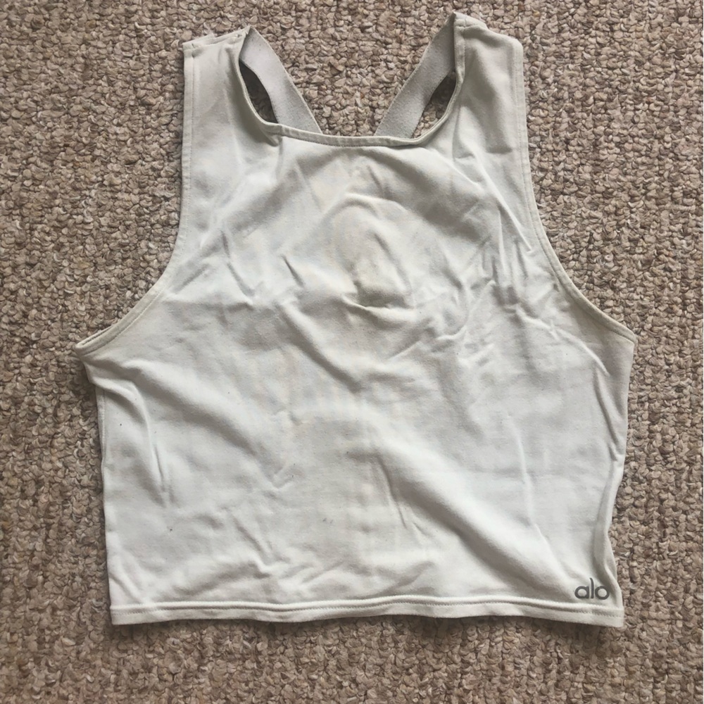 Very light blue-green criss cross cropped tank